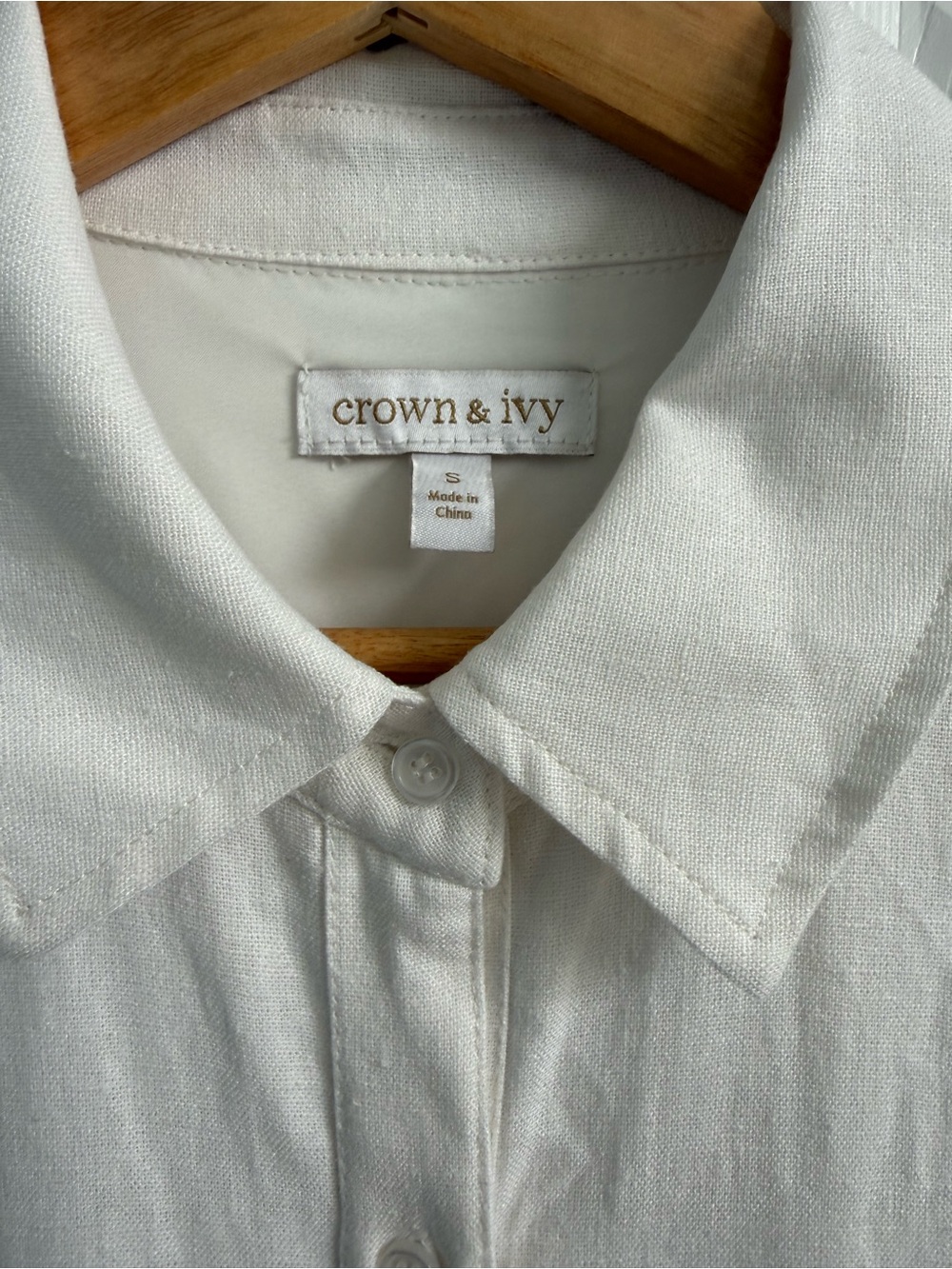 Linen Blend White Button-Front Tiered Midi Cottagecore Dress Crown & Ivy S - Picture 3 of 7